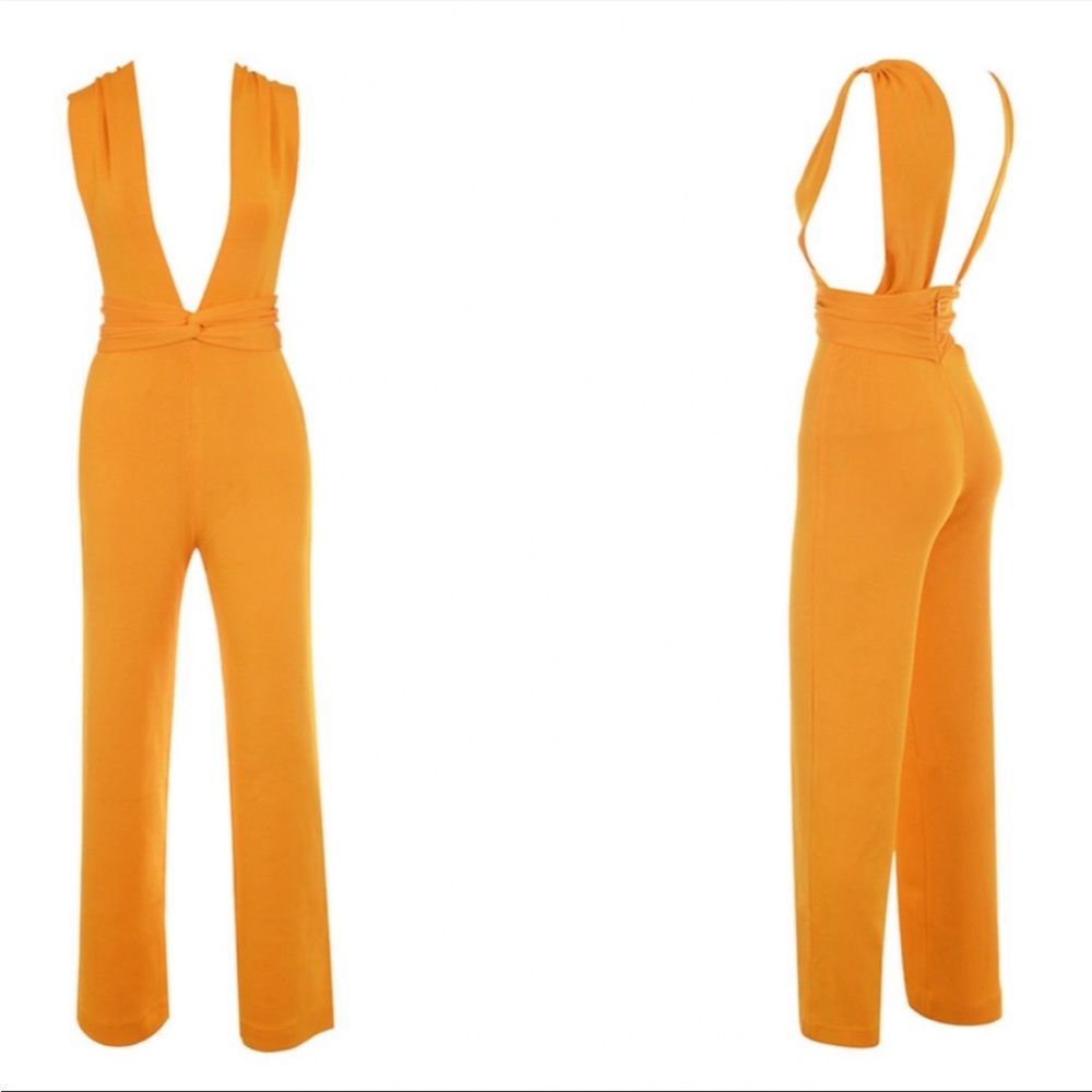 HOUSE OF CB 'Benedetta' Tangerine Bandage Plunge Neck Jumpsuit NWOT - Picture 9 of 12